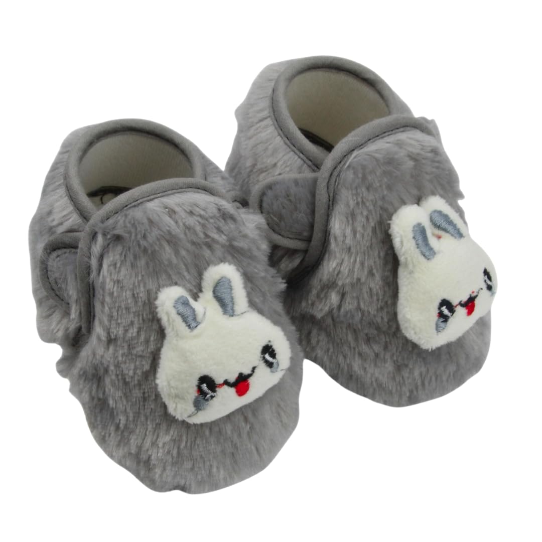 6 To 12 Months Baby Boys & Girls Soft Fur Cute Bunny Face Velcro Booties -BT4909-image-37