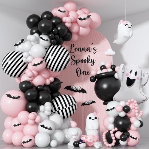 Pink Black White Halloween Balloon Garland Kit,118pcs Pastel Hall...
