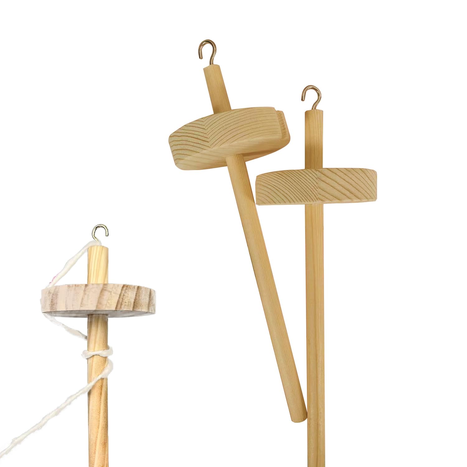 Felicità fatta a mano: set di 2 mandrini a mano in legno con filato Whorl – strumento perfetto per filatura a mano e lana