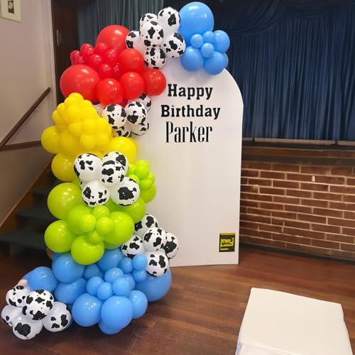 Image of Toy Kids Birthday Balloons, 12 Inch Red Yellow Blue balloons With Cow Print Sky Light Blue Cloud Balloon, Lime Green Balloon for Toy Birthday Decorations Boys Girls Party Decorations