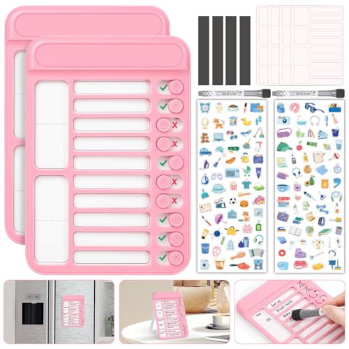 Image of Audab 2Pcs Dry Erase Chore Chart for Kids, Magnetic Checklist Board, My Chores Slider Chart to Do List Board, Routine Reward Chart Schedule Board Task Tracker for Home Refrigerator, Wall, Desk (Pink)