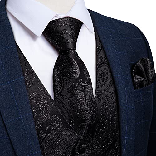 Image of DiBanGu Mens Vest and Tie Set Formal Paisley Waistcoat and Necktie Pocket Square Cufflinks Silk Suit Vest for Tuxedo Wedding