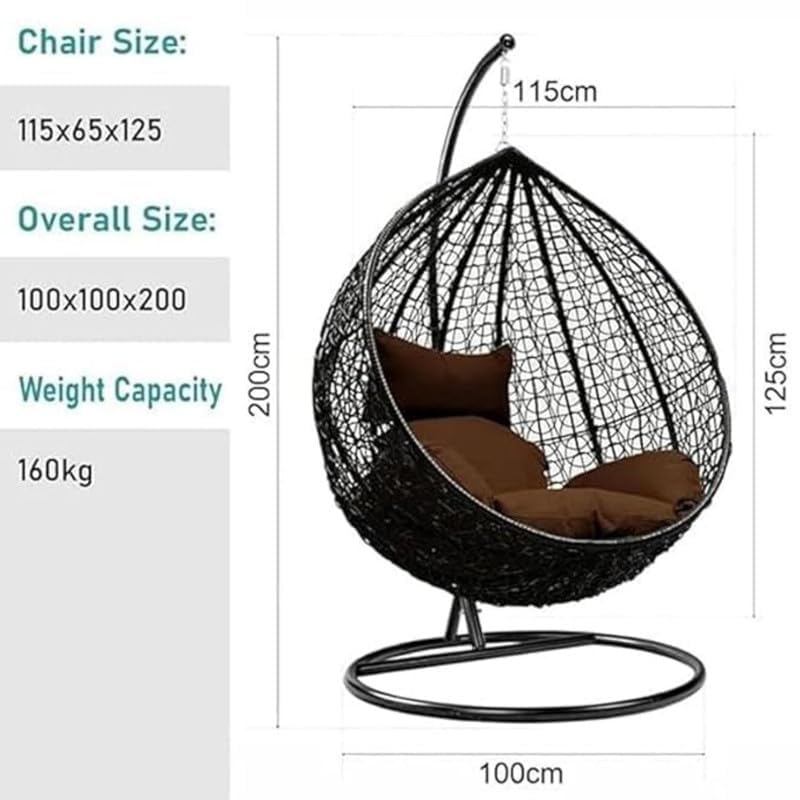 Image of HUMAIRA OUTDOOR FURNITURE Single Seater Swing Chair with Stand & Cushion Outdoor Indoor Balcony Garden Patio,Powder Coated Frame,UV Protected Wicker (Black+Dark Brown)