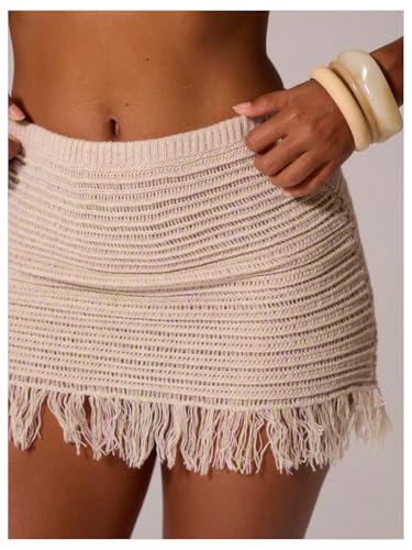 MakeMeChic Women's Crochet Skirt Low Waist Fringe Knit Bodycon Summer Short Skirts4