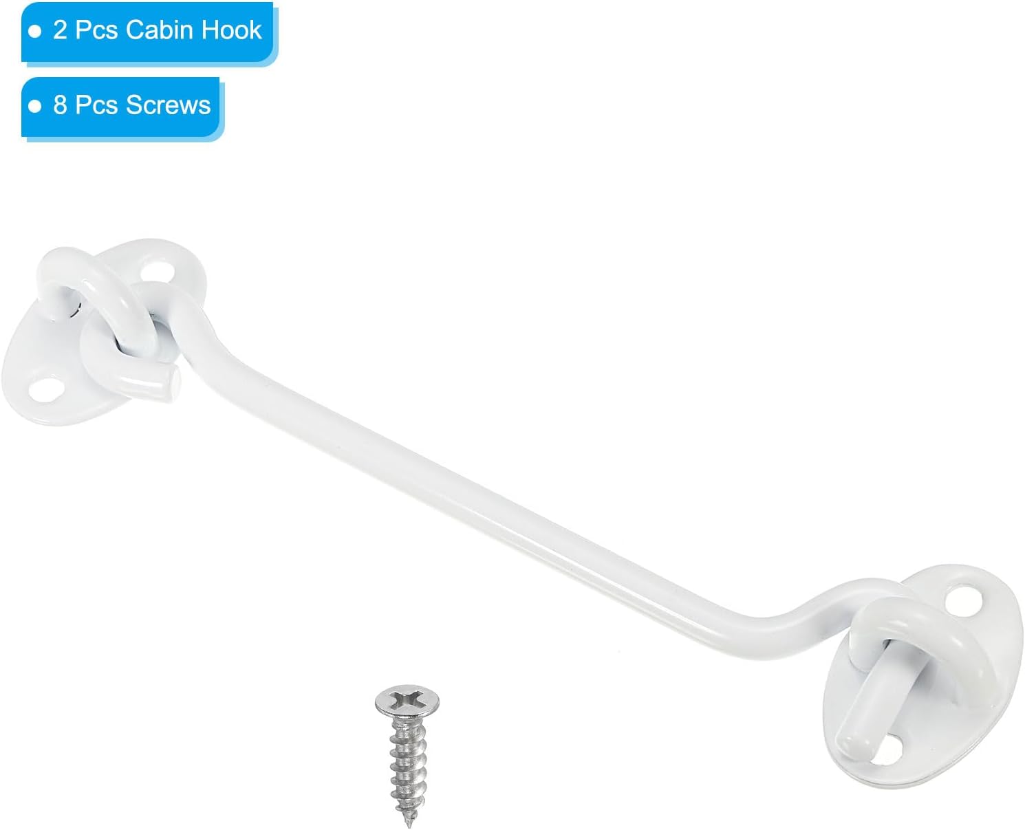 PATIKIL 6 Inch Hook Eye Latch, 2 Pack Carbon Steel Privacy Hook and Eye Latch Gate Latch Lock for Window Sliding Door Barn Door, White
