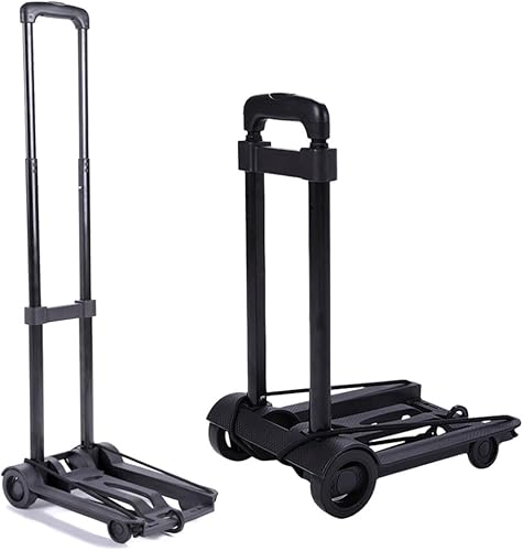 Miniatura 2 de SOLUSTRE Carrito de compras plegable para comestibles, negro, 4 ruedas, material de hierro duradero, fácil de transportar y almacenar, ideal para