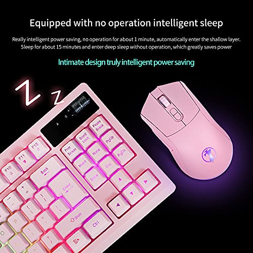 Zjfksdyx C87 Wireless Gaming Keyboard And Mouse Combo, Led Backlit Rechargeable 3800Mah Battery, Mechanical Feel Anti-Ghosting Keyboard + 7D 3200Dpi Mice For Pc Gamer (Pink) #TOP1