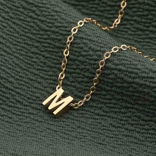 Image of PALMONAS 18k Gold Plated Small Letter Necklace for Women - Gift for Girls & Women | Waterproof & Anti-Tarnish Necklace (Initial M)