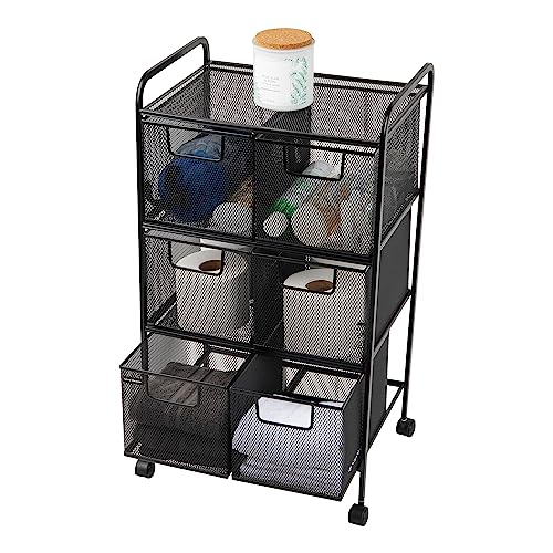 Mind Reader Multipurpose Rolling Cart with Drawers, Office Storage Organizer, Utility Cart, Metal Mesh, Black - Image 6