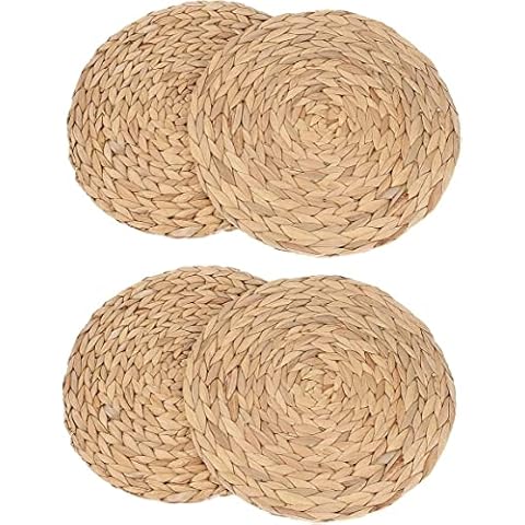Round Woven Placemats Set of 4, Natural Woven Water Hyacinth Place mats, Round Braided Straw Table Mats for Dining Table- Large Weave Round Place Mats Heat Resistant Table Mats (4, 11.8 INCH) Cover