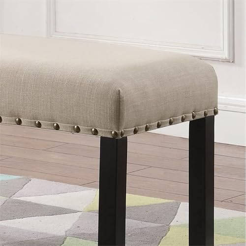 Roundhill Furniture Biony Fabric Dining Bench With Nailhead Trim, Tan #TOP4