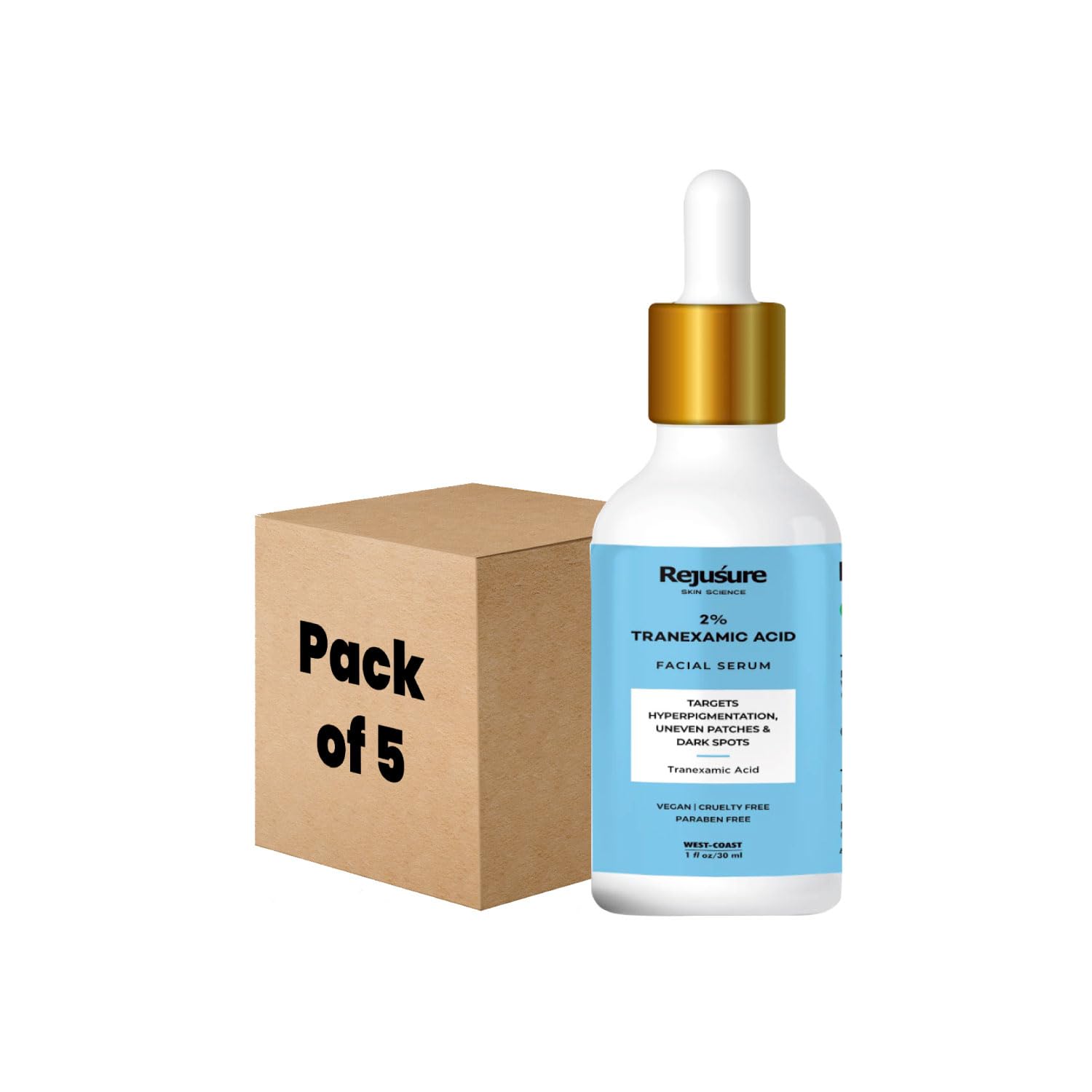 Rejusure Tranexamic Acid 2% Face Serum for Hyperpigmentation, Uneven Patches & Dark Spots – 30ml (Pack of 5)