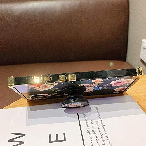 Galaxy Note 10 Plus 5G Square Case with Stand Holder Rose Floral Flower Luxury Elegant Soft TPU Shockproof Protective Metal Decoration Corner Back Phone Case Women Girls Lady for Galaxy Note 10+ 5G