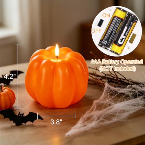 Image of Wondise Orange Fall Decorations Real Wax Pumpkin Candles with Remote Timer | Battery Operated Fall Candles Fall Decor for Thanksgiving Gifts, Autumn Farmhouse Harvest Decor for Home Decoration