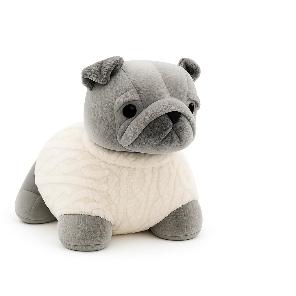 Maria`S Selection Grey Pug Fabric Door Stop, Dog Design Heavy Fabric Soft Fluffed Cute Novelty Puppy Animal Toy Indor Door Stop - Home, Office, Shop Door Stopper (Grey)