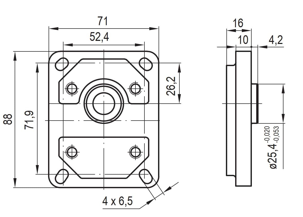 Bomba Hidraulica, 2,4 L/min (16 cc/rev), 250 Bar, Eje Cónico 1:8, Puertos Bridados GAS (BSP), Montaje Europeo Marca Hydrosila. Bomba para Tractor, Bomba para prensa Hidráulica