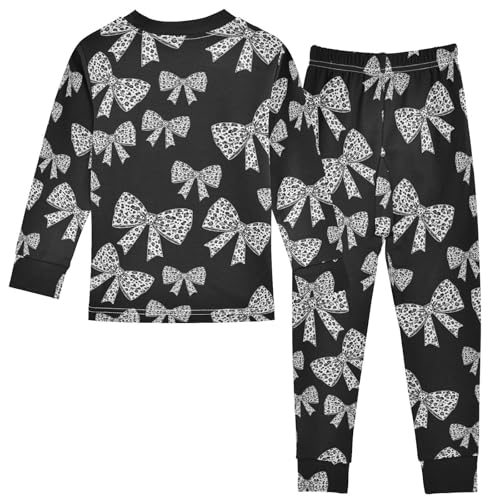 Pajama Sets Long Sleeve Leopard Bow Pattern Soft Comfy Sleepwear 2 Piece PJS 3-8T3