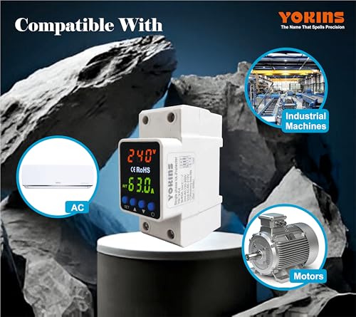 Image of YOKINS Advanced Adjustable Over & Under Voltage Protector Relay with Overcurrent Protection | 63A 230V DIN Rail Mounted | Auto Reconnect | Fast 0.1s Response | Home & Industrial Use (YD-VA4)