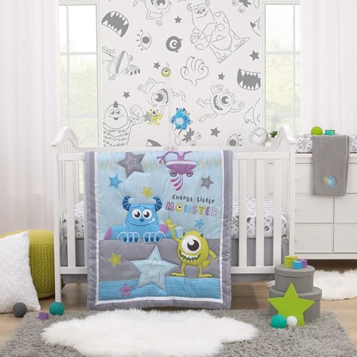 Image of Disney Monsters, Inc. Cutest Little Monster Gray, and White Nursery Fitted Crib Sheet