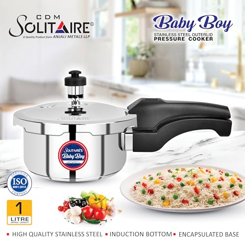 CDM Solitaire Baby Boy Small Stainless Steel Outer Lid Pressure Cooker, 1 Litre, Induction and Gas Base, ideally used for 1-2 Person, ISI... - Image 3