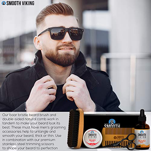 Beard Grooming Kit For Men | Beard Growth Kit With 100% Boar Beard Brush And Comb, Stainless Steel Trimming Beard Scissors, Moisturizing Beard Oil And Balm - Gift Sets For Men #TOP6