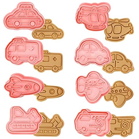 8 Stück Ausstechformen Auto, 3D Ausstechformen Kinder Plätzchen Ausstecher Auto Fahrzeugform, Kunststoff Plätzchenformen Wiederverwendbar Keksausstecher Lustig Traktor für Keksteig Fondant Gebäck Cover