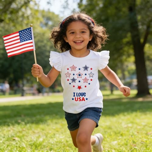 Image of Tkria July 4th Tank Top Girl Toddler 4th of July Shirt Baby Girl American Flag Shirt USA Ruffle Tee Girl Patriotic Outfit