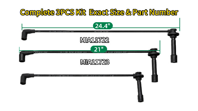 Image of Spark Plug Wire Kit Compatible with John Deere 825i & 825i S4 - 3-Piece Set (MIA11722, MIA11723, MIA11724) - Copper Core - Tractor Spark Plug Wires