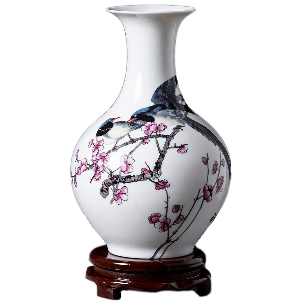 Rohcghc One Color Chinese Porcelain Vases, Ceramic Vase,Flower,Chinese,Art Decorative, 10.6Inch Jingdezhen Ceramics Bird Pattern