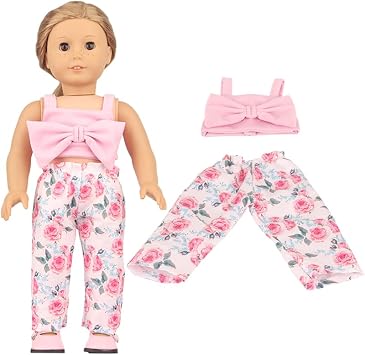 Summer Doll Clothes Suspender Top with Bow Floral Print Pants for American Girl Doll 18 inch