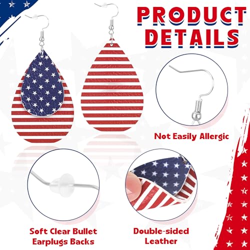 Fullive 4th of July Earrings, Patriotic Dangle Stud for Women, Hypoallergenic Hook Fourth of July Jewelry USA Accessories3