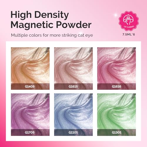 Image of MelodySusie Macaron Pink Blue Cat Eye Set Cat Eye Gel Nail Polish Set 6 Pcs, 0.26 Fl Oz Glitter Holographic Magnetic Nail Polish with Magnet, UV Nail Polish for Nail Art Manicure Salon DIY at Home