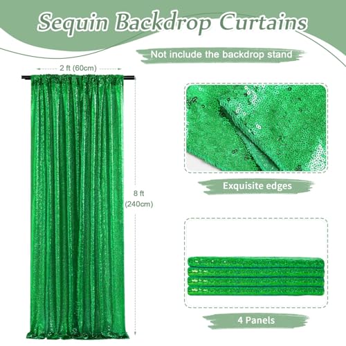 Image of Green Sequin Backdrop Curtains-4 Panels 2FTx8FT Green Backdrop for St Patricks Day, Glitter Party Decorations Background Drapes for Wedding Birthday Anniversary Graduation Photo Booth Decor