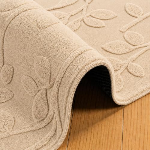 Image of HOMETHREADS Premium Plush Soft 2-Layer Faux Rabbit Fur Embossed Carpet, Washable Area Rug with Anti-Skid Backing for Living Room, Bedroom, Hall & Office, Ultra Soft Floor Carpet(Beige, 2' x 6' Feet)