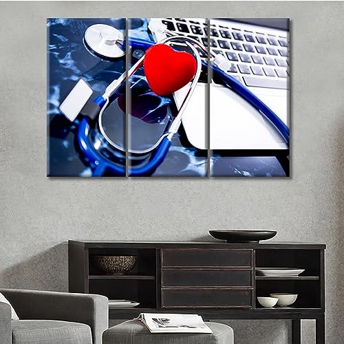 Image of 3 Panels Medical Instrument Wall Painting Medical Stethoscope on Film X-Ray Prints for Wall Decor Laboratory Art Prints Giclee Wooden Framed Gallery-Wrapped Ready to Hang (36 inch Wx24 H)