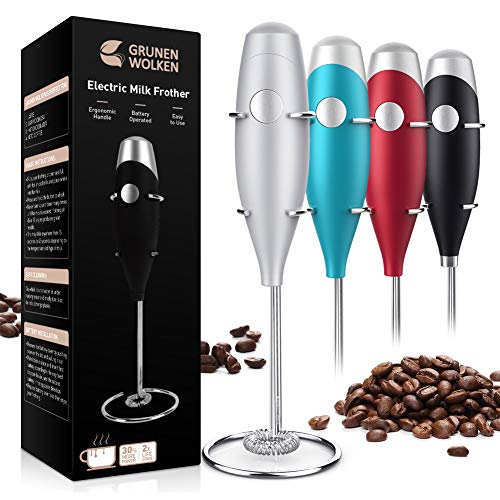GRUNEN WOLKEN Milk Frother Handheld Get Froth in 7 Seconds High Powered Low