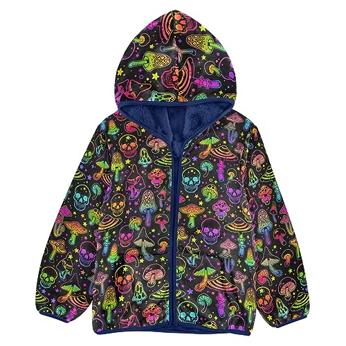 Bright Mushrooms Skulls Boys Fleece Hoody Jacket Zip Up Coat Warm Fall Winter Plush Jacket Long Sleeve Outerwear
