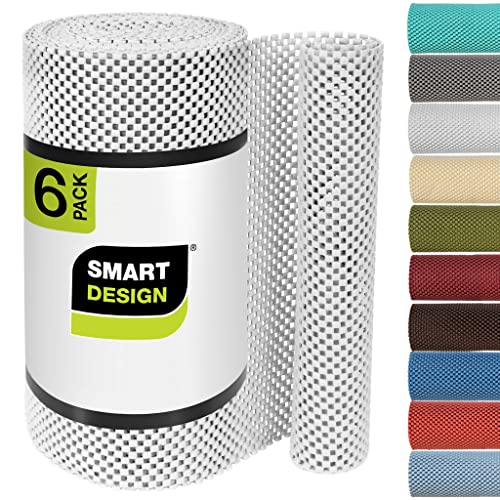 Smart Design Shelf Liner w/ Premium Grip Adhesive - Washable Cutable Material - Non Slip & Peel Design - for Shelves, Drawers, & Flat Surfaces - Kitchen (18 Inch x 8 Feet) [White]