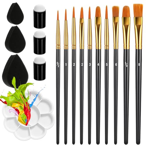 17 PCS Face Paint Brushes and Sponges Set Professional Face Painting Brushes with Paint Mixing Palette for Acrylic Painting Watercolor Oil Gouache for Easter Halloween Cosplay Party