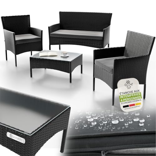 Juskys Ensemble de Meubles en polyrotin Fort Myers 4 Personnes avec canapé 2 Places, 2 chaises,...