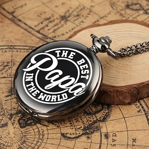 Image of Vintage Gandhi Style Pocket Watch with Engraved Designs & Messages Royal Black Analog for Men Women & Kids Includes Key Ring for car or Bike Keys Ideal Gift