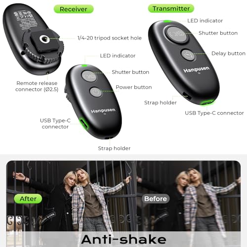 Image of Hanpusen Rechargeable Camera Remote Shutter Release for Sony a7III, A9 III | Wireless & Wired Remote Control for Sony a7RIII,a7RII,a7M3,A7R V,A7SII,A6000, HX300, RX100ii,A850, A55, A67, A77, A1 II, FX30