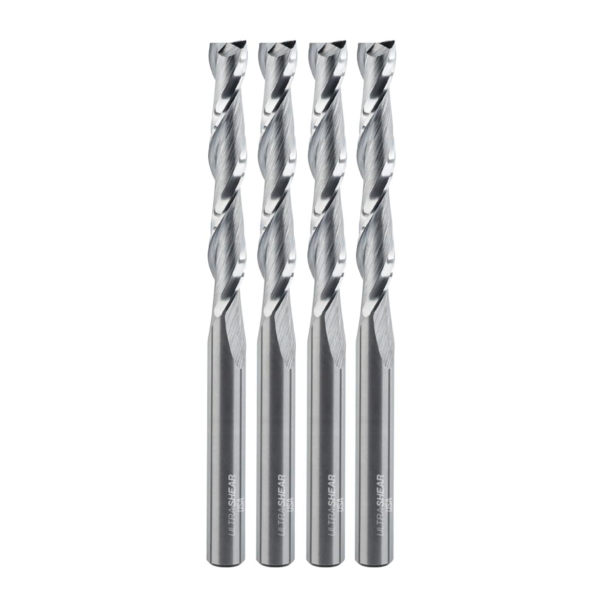 Brocas de enrutador de carburo sólido, CD de 0.25 pulgadas, SH, 1-0.75 pulgadas, corte hacia arriba, 2 flautas, paquete de 4, brocas en espiral hechas en Estados Unidos para CNC