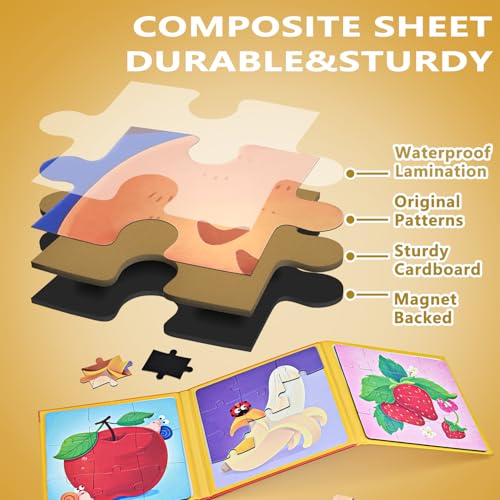 Rompecabezas magnéticos D-KINGCHY para niños de 3 años en adelante, libro de rompecabezas 3-en-1 con 9, 12 y 16 piezas, rompecabezas de viaje para niños de 3, 4, 5, 6 y 7 años, regalo de cumpleaños (tema frutas) miniatura 4
