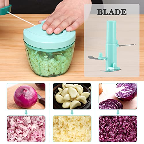 Image of Cambom Food Chopper Vegetable Cutter, Chopper Hand String Vegetable Chopper Onions Cutter for Vegetable Fruits Nuts Durable BPA Free Food Safe Material 650ML(Blue)