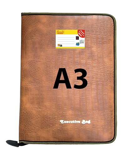 Image of Filemate Executive A3 Zippered Document Portfolio Bag - Faux Crocodile Rexine File Folder with 20 Clear Sleeves, Internal Pockets, and Zipper - Organizer for Artists, Architects & Professionals