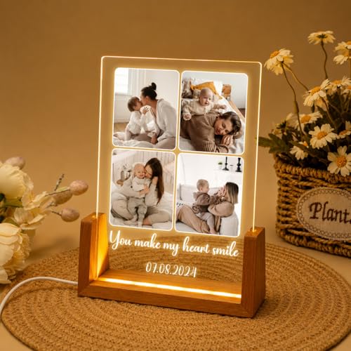 Image of Custom Photo Collage LED Lamp, Personalised Acrylic Night Light, Warm White, Modern Style, Anniversary and Birthday Gift for Couples and Friends (Design 5)