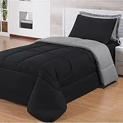 Edredom Solteiro Para Cama Box Dupla Face Com Fronhas 3 Peças (Preto/Cinza)