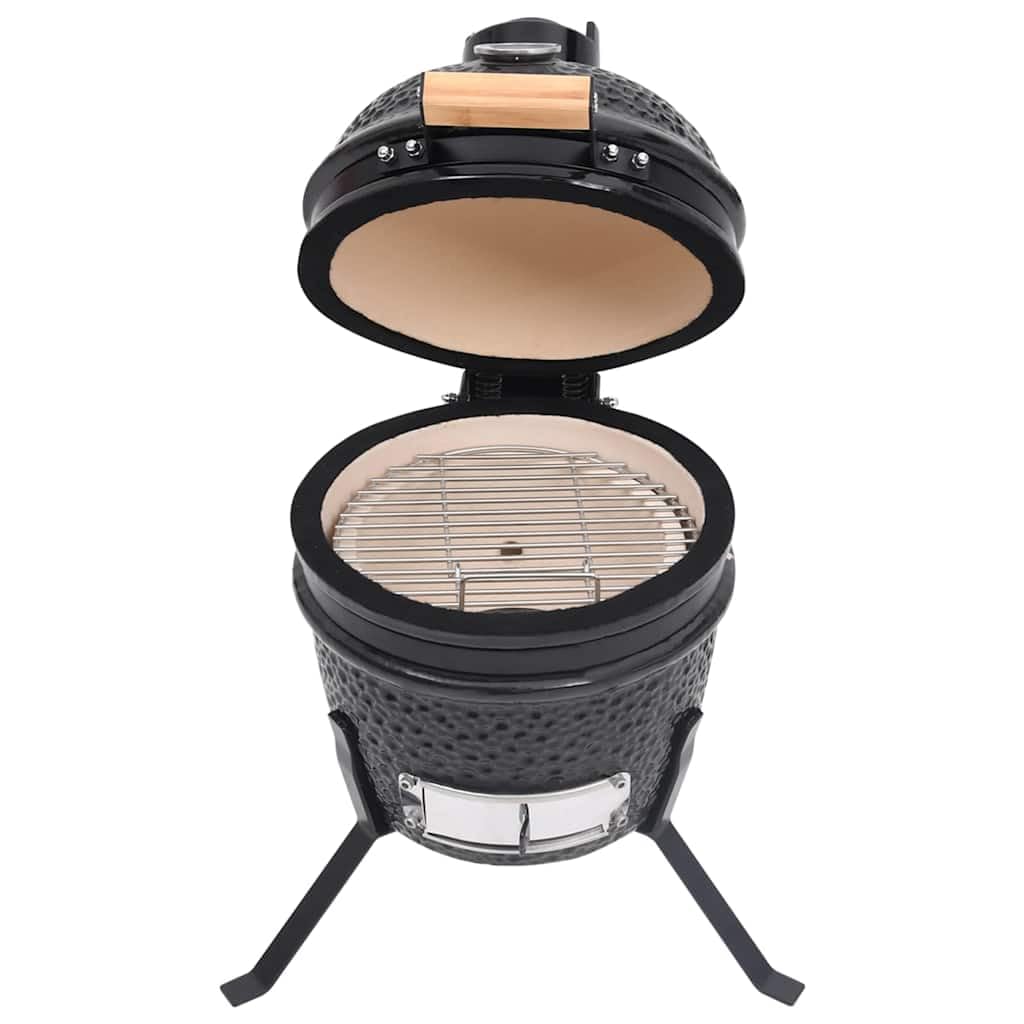 Kamado Grill 2 in 1 Smoker Ceramica, 56 cm, nero con grande griglia e robusto coperchio pieghevole per grigliare, cuocere e affumicare cibi come hamburger, pesce