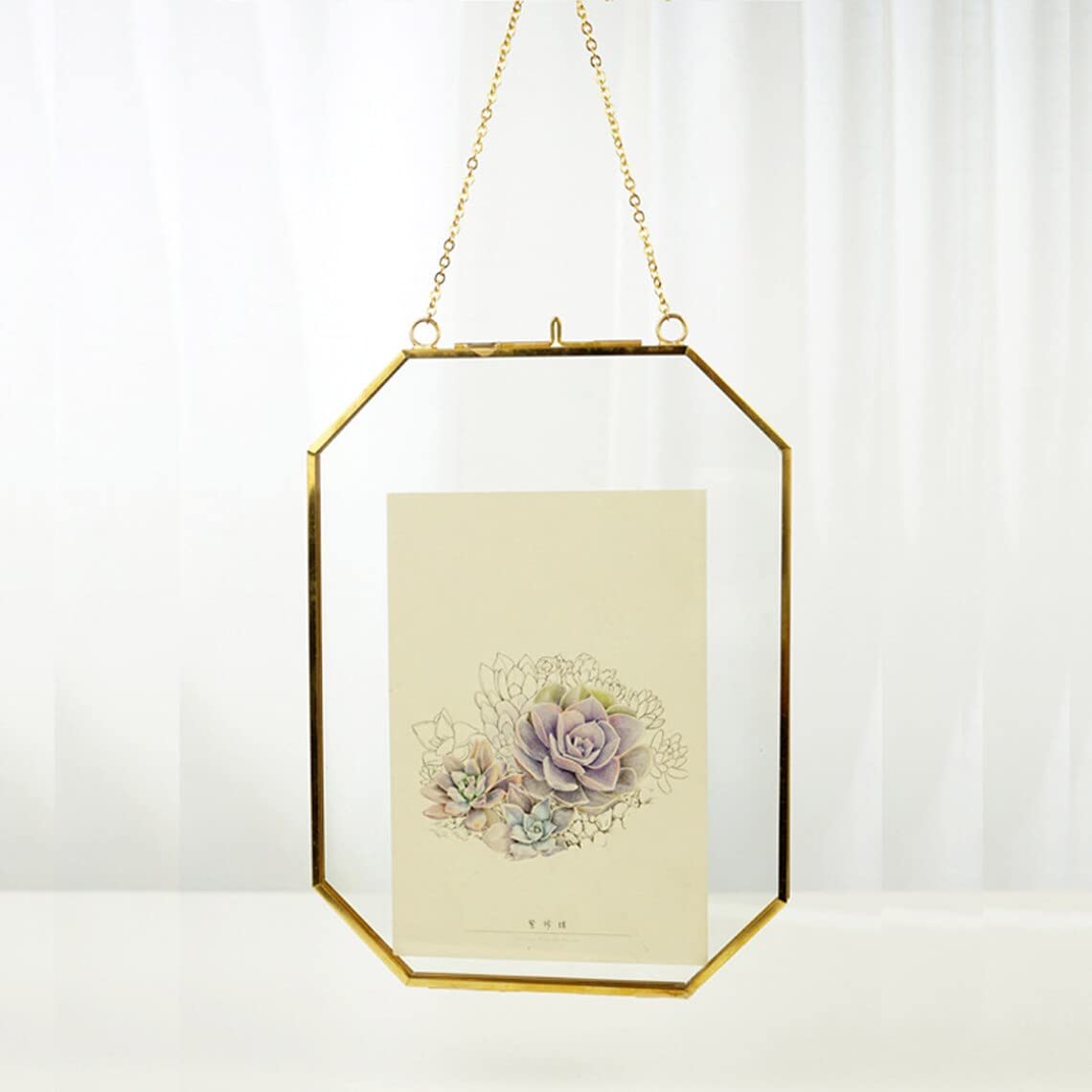 Art India Collections Home Decor Glass & Metal Hanging Picture Frame for Wall Decoration, with 2 Sides Glass - 5x7 inch (Golden) Decorative Hanging Photo Frame 5x7, Diwali Gifting Photo Frame